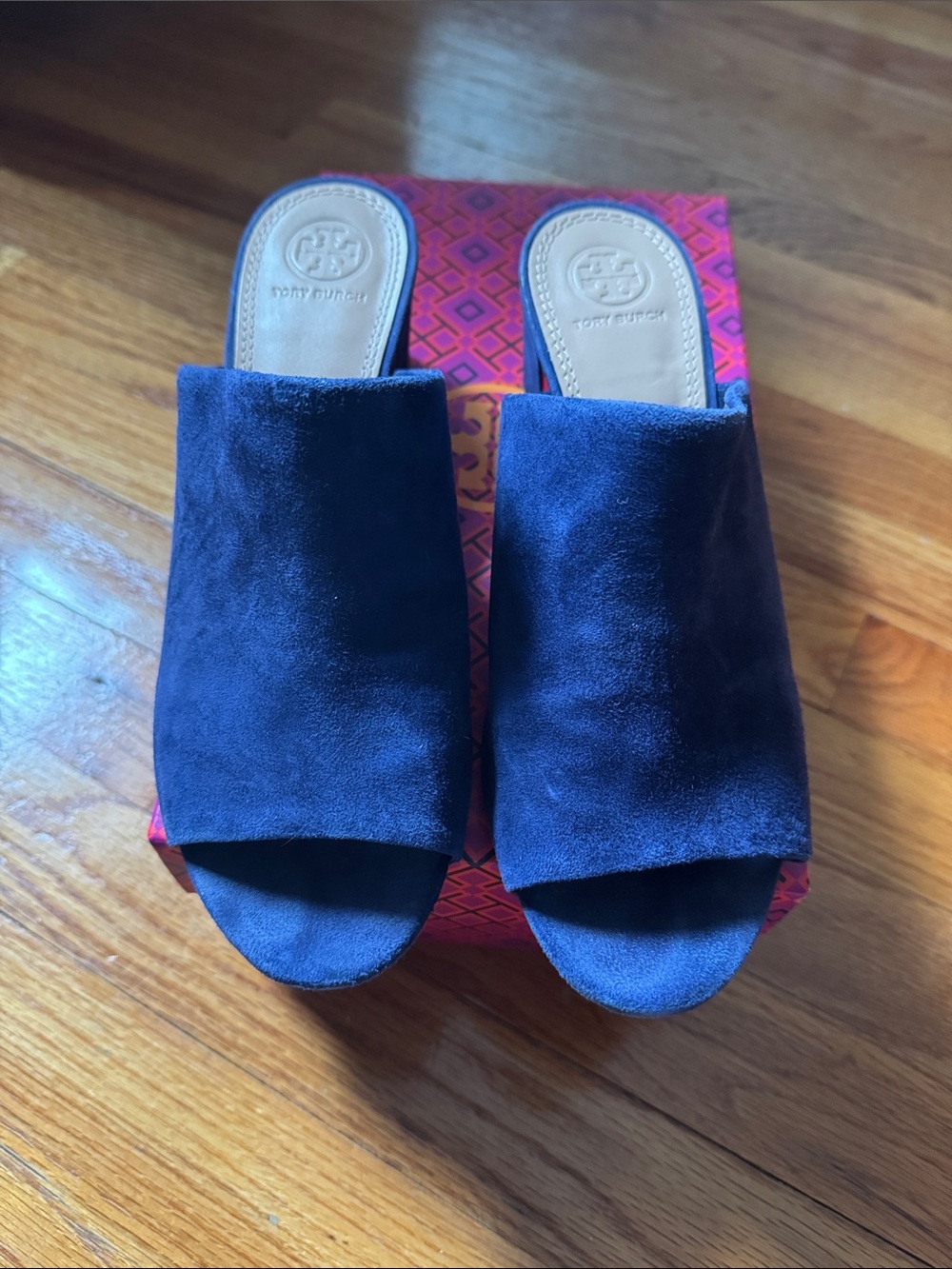Tory Burch Navy Suede Slide Mules